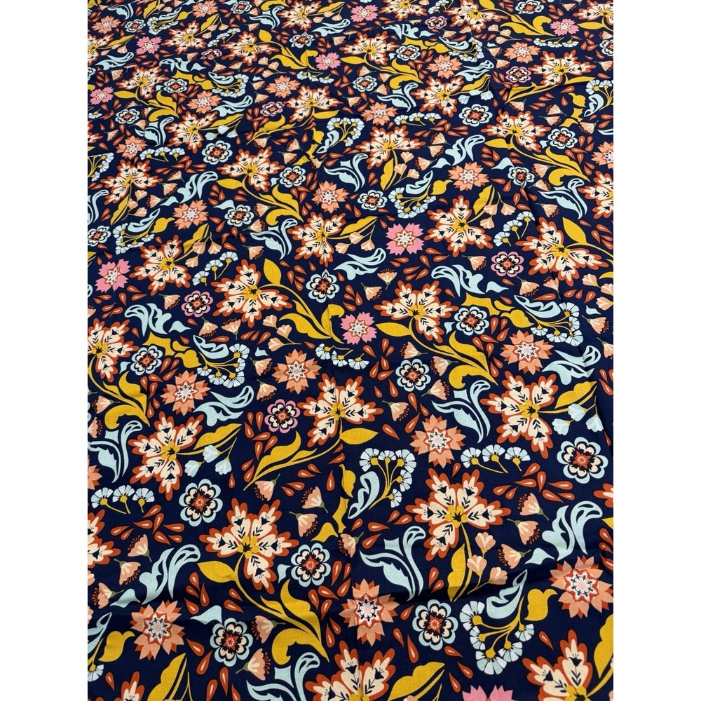 AMT Urban Wilderness Floral Cotton Fabric 45" x 72"‎ Navy Boho Folk Art Yardage